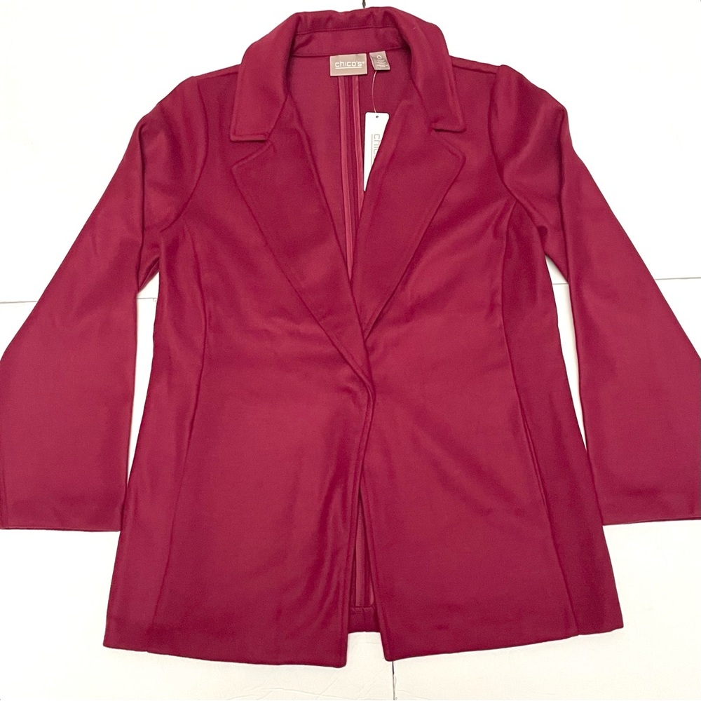 Chico’s Women's Refined Maroon Long Melton Solid  Blazer Jacket Size O